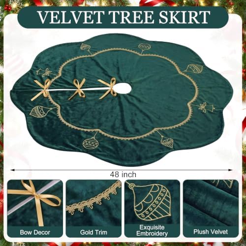 Blueweenly Dark Green Velvet Christmas Tree Skirt 48 in Vintage Tree Skirt - Image 2