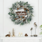 24 Inch Winter Wreaths for Front Door Outside- Pinkpuii Artificial Outdoor Christmas Wreath with Pinecones,White Berries and Welcome Sign,Xmas Holiday Winter Decorations for Home Farmhuse Door Decor - Image 4