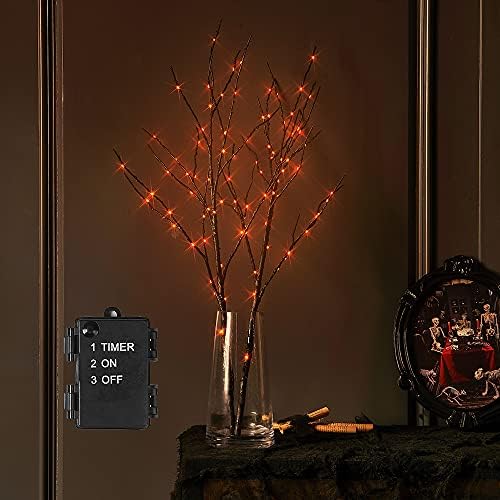 LITBLOOM Halloween Tree Branch Lights 32IN 100 Orange LED with Timer, Lighted Black Twig Branches with Fairy Lights for Halloween Decoration Indoor Outdoor by LITBLOOM