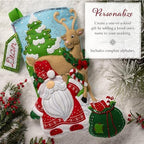 Bucilla Felt Applique 18" Stocking Making Kit, Gnome's Snowy Surprise, Perfect for DIY Arts and Crafts, 89713E - Image 4