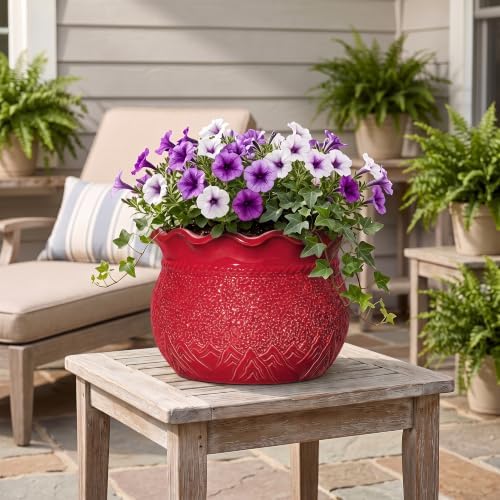 Ceramic Pots for Plants, 12 Inch Flower Pot with Drainage Hole, Red - Image 4