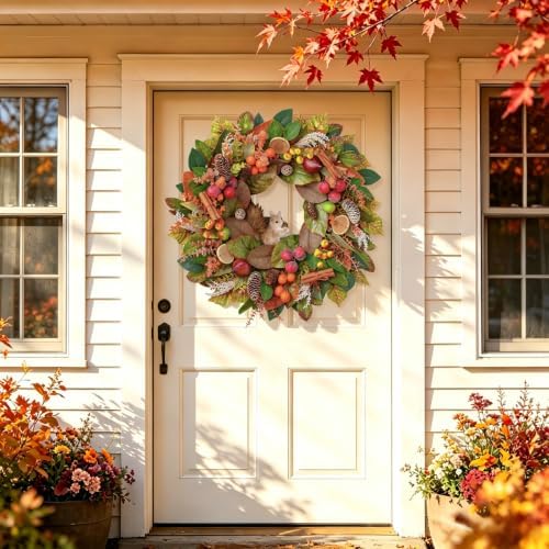 Fall Wreaths for Front Door 24 Inch Harvest Thanksgiving Autumn Wreath - Image 5