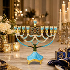 Matashi Hand Painted Enamel Menorah Candelabra w/Star of David Design - Image 4