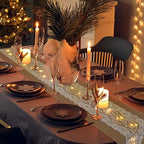 Tudomro 12 Pcs Burlap Table Runner with LED String Lights 12 x 108 Inches Rustic Jute Lace Table Runners Farmhouse Jute Linen Decoration Wedding Decor for Holiday Party Wedding Decorations - Image 5