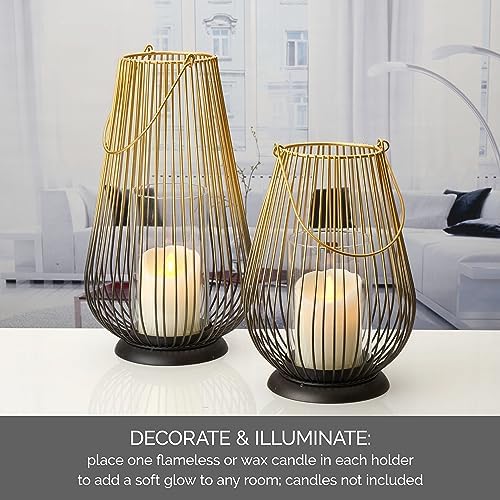 Mikasa Metal Wire Lanterns with Glass Insert, Gold and Black Ombre, Set of 2 - Image 3