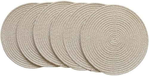 WAZAIGUR Round Placemats Set of 6 Thick Cotton Rope, 13inch, Khaki ＆ White - Image 2