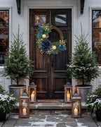 "20" Christmas Wreath for Front Door – Artificial Winter Half Wreath with Blue Velvet Maglonia Flower, Ball Ornaments, Berry Clusters for Indoor & Covered Outdoor Holiday Christmas Decoration " - Image 3