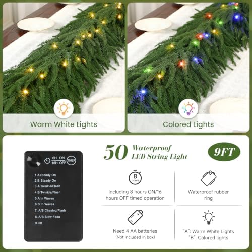 Alupssuc 9FT Artificial Christmas Garland with Lights, Norfolk Pine Garland - Image 2