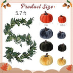 Conelist 2 Pcs Artificial Maple Leaf Rattan Garland 24 Harvest Velvet Foam Fabric Pumpkins Decorative for Home Farmhouse Fireplace(Colorful) - Image 3