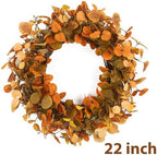 Eucalyptus Fall Wreaths for Front Door 22", Handmade Fall Leaves Wreath for Autumn, Floral Farmhouse Wreath for Wall and Outside Indoors - Image 2