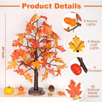 2 Pack 24 Inch Maple Tree Fall Thanksgiving Table Decorations with 48LED Battery Operated Lighted Tabletop Artificial Tree with Pumpkin Acorn Maple Fall Decor Thanksgiving Centerpieces Indoor for Home - Image 2