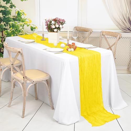 20 Pack Yellow Cheesecloth Table Runner 10Ft Boho Gauze Long Romantic Sheer Fabric for Wedding Party Bridal Shower - Image 3