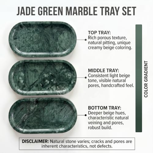 YKAJO Jade Green Oval Marble Tray, 9.8x4.7 Vanity Perfume Organizer Dish - Image 4