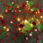 DR.DUDU Valentines Day 6 Ft Garland with Lights, Twig Garland with Pink Heart Roses and Berry Valentines Decor for Home Mantel - Image 2