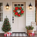 Christmas Wreaths for Front Door - 8 Lighting Modes 26 Inch Real Touch Pine Wreath with Poinsettia, Red Berries & Pine Cones Prelit Winter Wreath for Outdoor Christmas Decorations Home Decor - Image 7