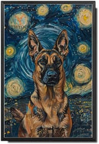 Metal Sign Vintage Tin Sign Belgian Malinois Starry Night Guardian Watchful Malinois in Sky for Home Security Spaces and Seasonal Displays Rustproof Aluminum 8×12 Inches with Metal Frame by YmyooForTinSign