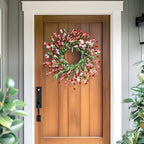 24" Spring Wreaths for Front Door Not Withering Artificial Floral Wreath with Wildflowers Summer Decorations for Indoor Outdoor Window Wall Farmhouse Porch Wedding Easter Home Decor Red Pink - Image 2