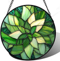Green Leaf Flower Stained Glass Window Hanging Suncatcher Gift for Mom 9.8" by Follow