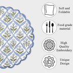 Ridhi Floral Block Print Round Placemats 15" in, Set of 8, Light Steel Blue - Image 5