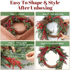 Yinder 20 Inch Christmas Wreath with LED Lights Red Berry Rattan - Image 6