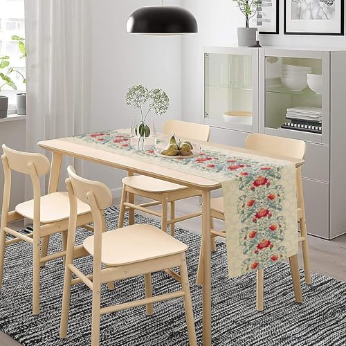 Classical Elegant Flowers Table Runner Red Floral Pattern Table Mat, for Kitchen Dining Table Coffee Table Cabinet Banquet Thanksgiving Decoration 13x120in - Image 3