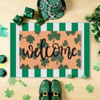 2 Pcs St. Patrick's Day Doormat Shamrock Pattern Welcome Door Mat Non Slip Coir Mat White & Green Striped Layering Mat for St. Patrick's Day Front Door Porch Entryway Decor 23.6 x 31.5 Inch - Image 5