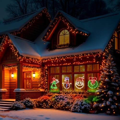 4 Pack Christmas Window Silhouette LED Lights Decorations, Santa Claus, Wreath, Angel, Snow Man Christmas Window Light Decorations with 50 Bulbs for Holiday Wall Door Glass Decorations - Image 6