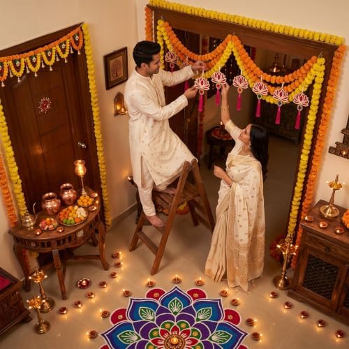 AceOrbit 24 Pcs Multicolor Lotus Diwali Hanging Decorations for Home - Image 5
