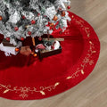 QOUBAI 36inch Christmas Tree Skirt Red Luxury Velvet Plush Fur Skirts with Gold Embroidery Xmas Velvet Tree Skirt Holly Leaves Gold Embroidered Tree Skirt for Christmas Holiday Party Decorations by QOUBAI