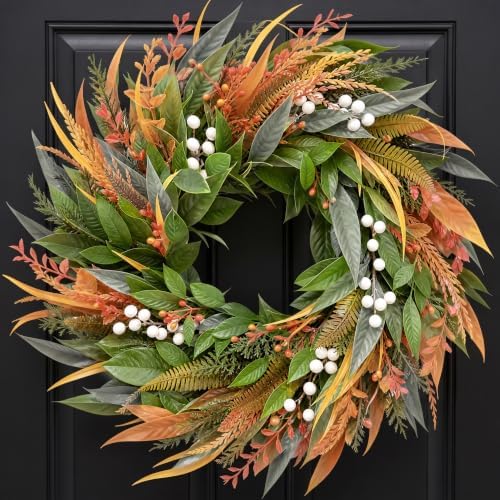 26 Inch Fall Wreaths for Front Door, Autumn Wreath with Storage Bag by Wizcave