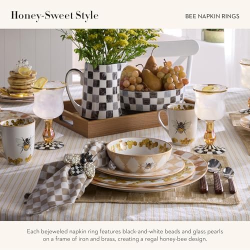 MACKENZIE-CHILDS Metal and Bead Napkin-Ring Set, Bee - Image 3