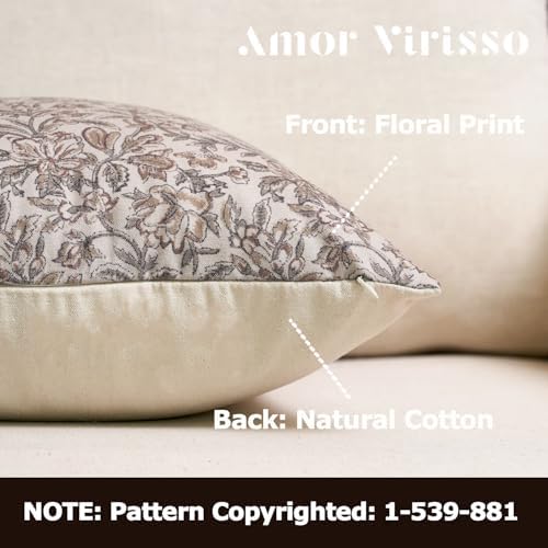 Amor Virisso Floral Throw Pillow Covers 18x18 Set of 2 Vintage Block Print Pillow Covers Decorative Pillow Covers Couch Pillows for Living Room Farmhouse Accent Sofa Pillows, Red/Sand - Image 2