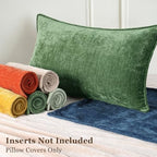 decorUhome Chenille Olive Green Velvet Throw Pillow Covers 22x22 Set of 2 - Image 5