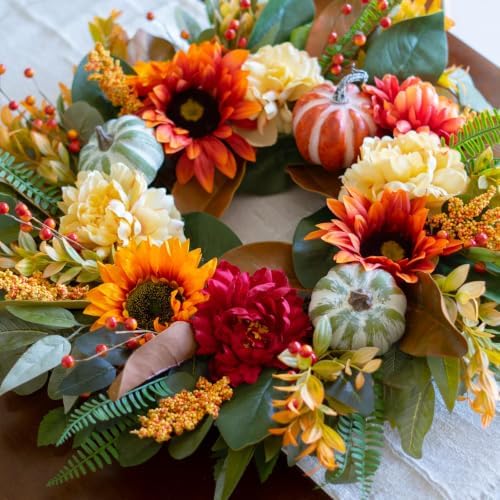 Harvest Fall Wreaths for Front Door Outside 24 Inch Autumn Magnolia Wreath - Image 3