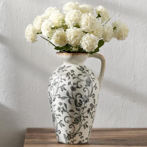 8.9 Inch Vintage Gray Chinoiserie Floral Vase, Antique Rustic Ceramic Vase for Home Decor, Living Room, Bookshelf, Office, Entryway, Garden, Chinoiserie Decor, Tuscan Decor by PORCER