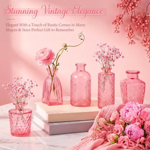 Dandat 24 Pieces Small Pink Vase Bulk 12 Style Decorative Bud Vase - Image 3