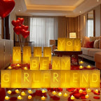 Will You Be My Girlfriend Decorations – Valentine’s Day Surprise Set with Light Up Letters, 30 Tea Light Candles, 2000 Rose Petals, 10 Balloons – Luminary Bags for Romantic Setup by VidwanHome%E2%80%93OrderYousToda
