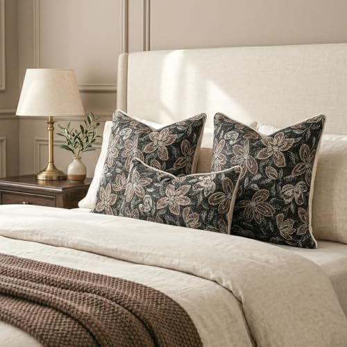 MATTINS Vintage Floral Patterned Throw Pillow Covers 20x20, Black, 2PC - Image 7