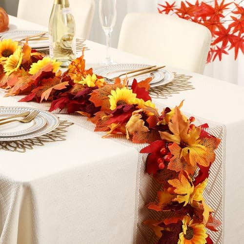 Janinka 12 Pack Fall Mixed Leave Garland 5.7 ft Hanging Vines Orange - Image 3