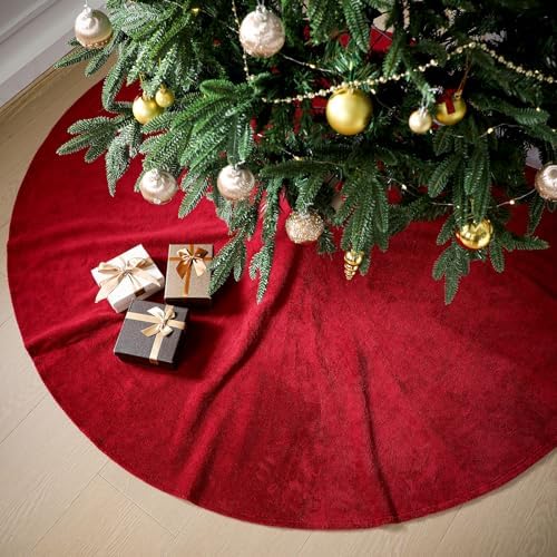 Viorawhite Red Christmas Tree Skirt, 60 Inch Large Faux Fur by VioraWhite