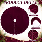 RoundFunny Burgundy Christmas Tree Skirt Velvet Tree Skirts, 60 Inch - Image 4