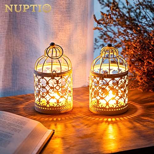 6 Pcs Wedding Centerpieces, Vintage Candle Lantern Decorative Metal Candle Holders for Hanging or Table Top Home Decor Wedding Party Accessories, 5.5 inch Height, White - Image 2