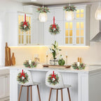 8 PCS Christmas Mini Cabinet Wreath for Kitchen with Ribbon Artificial Eucalyptus Cedar Hanging Garland with Red Berries Pine Cones for Swag Table Centerpiece Door Window Chair Wall Winter Decor - Image 5