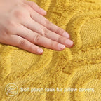 decorUhome Faux Fur Mustard Yellow Throw Pillow Covers 26x26 Set of 2 - Image 5