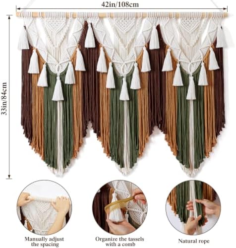 Large Macrame Wall Hanging Boho Brown Tassel Woven Tapestry Wall Art Decor - Image 3
