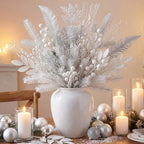 White 66 Pcs Christmas Glitter Picks and Sprays, Xmas Artificial Floral Stems Branches Berry Leaf Pine for Tree Topper Wreath Garland Centerpiece Holiday Party Home Decor - Image 6