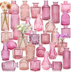 Colored Glass Vases Bulk 32 Pcs - Assorted Vintage Bud Vases for Wedding Centerpieces, Rustic Embossed Glass Bottles for Table Decor, Home Floral Arrangements with Pink Series (2-6 Inch) by SHOHAYTO