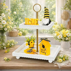 Modern 2 Tier White Rectangular Decorative Tray with Gold Handle - Image 5