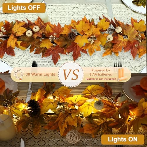 6 FT Lighted Fall Garland with Lights Pumpkins Automatic ON/Off - Image 3