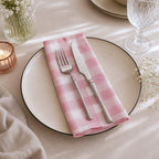 Cloth Napkins Set of 12, 100% Cotton Reusable Gingham Printed Dinner Napkins, 18x18” Washable Table & Kitchen Napkins for Home, Dining, Party, Pink & White - Image 7